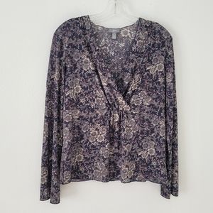 J. Jill Floral Crossover V-Neck Top Women's Medium